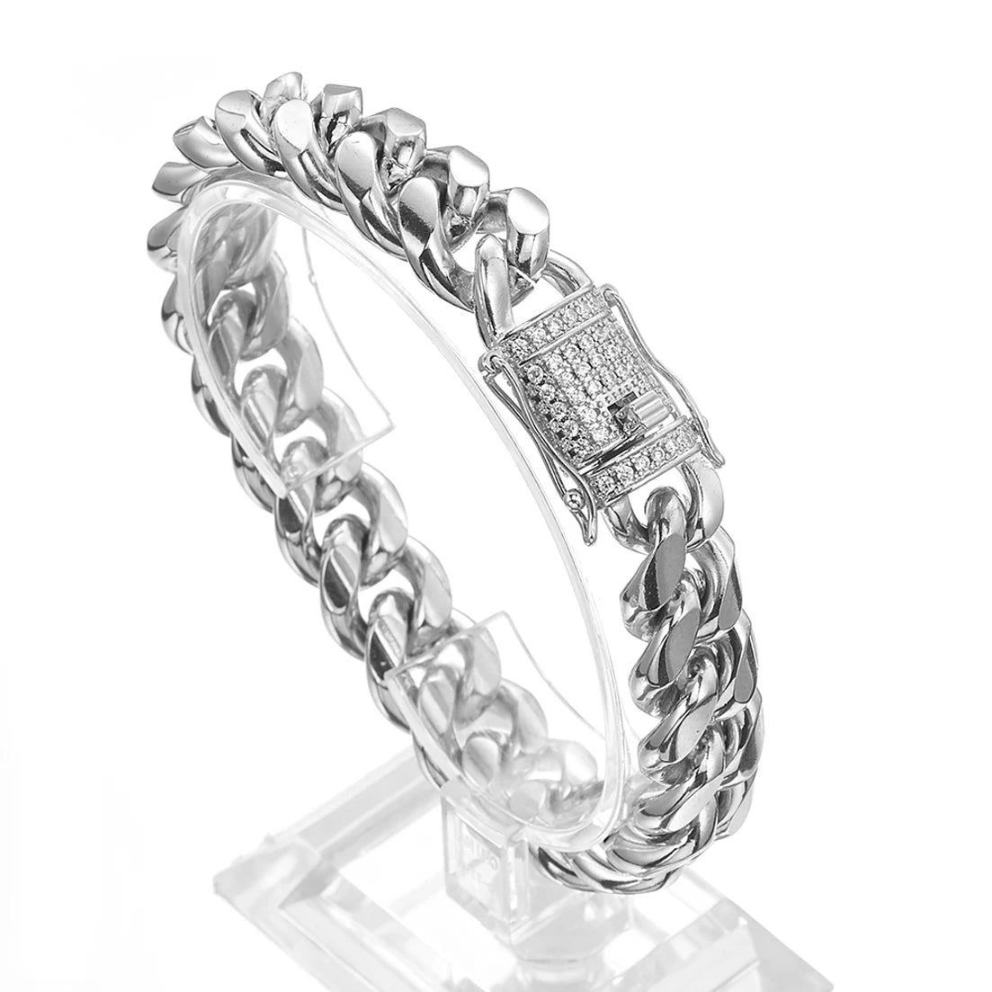 ChooseMe Stainless Steel Miami Cuban Chain Crystal Bracelet