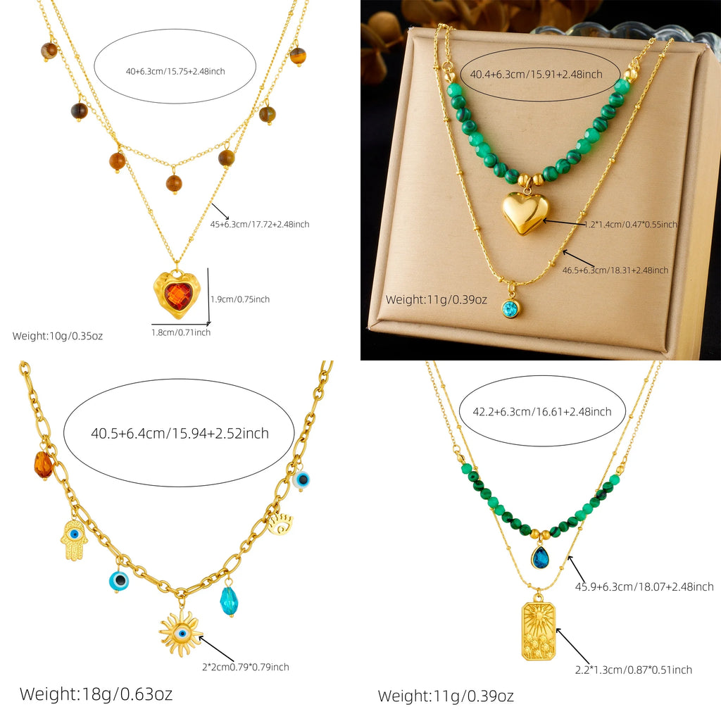 DIEYURO 316L Stainless Steel Golden Heart Sun Multiple Pendants Necklace Women New Fashion Marine Style Neck Chain Jewelry Gift