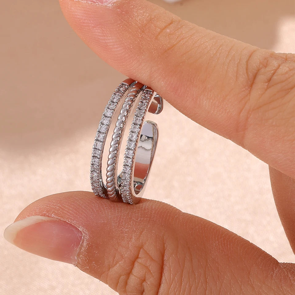 Luxury Elegant 3-Layer Full Paved Zircon Adjustable Statement Ring