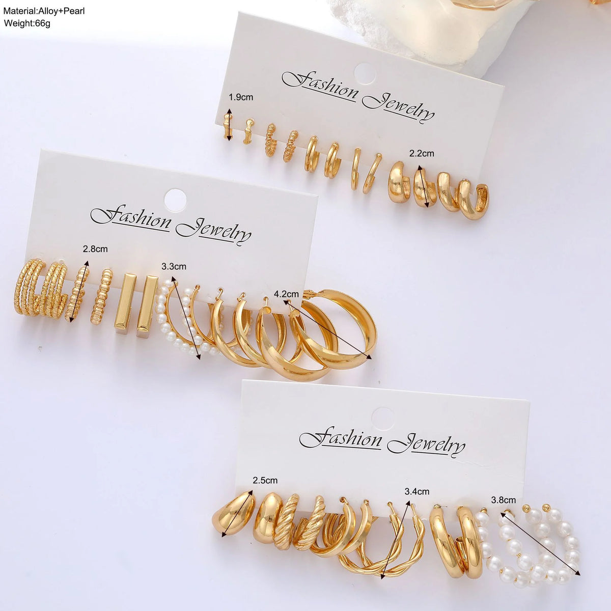 Gold Pearl Geometric Hoop Earrings