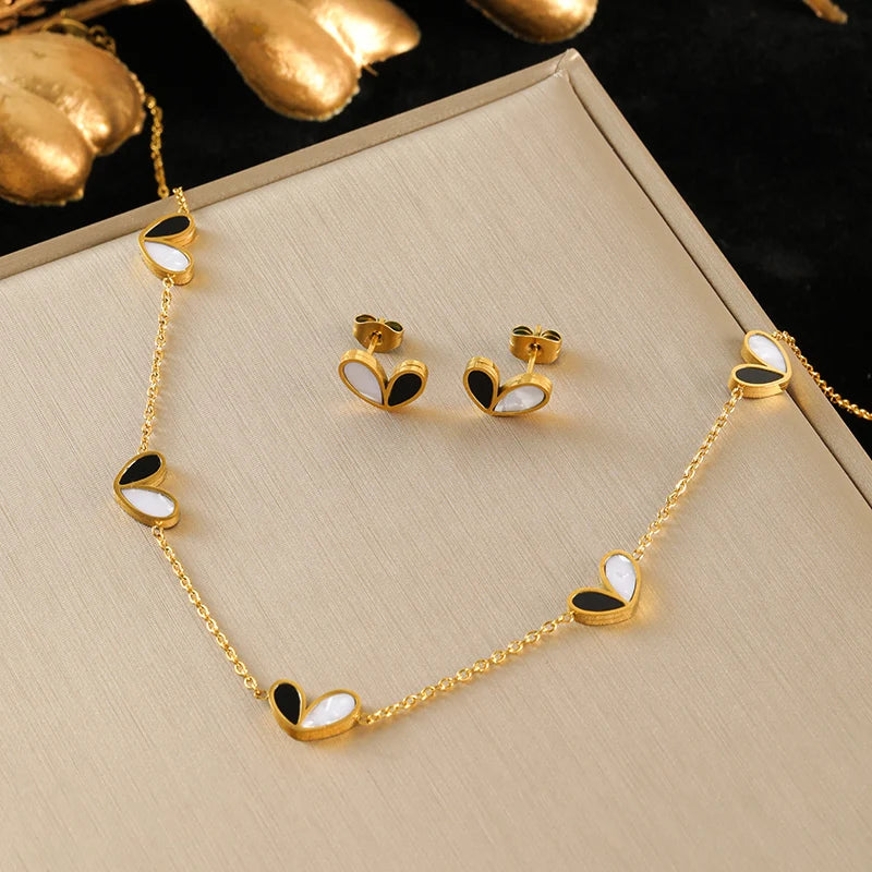EILIECK 316L Stainless Steel Creative Heart Necklace Bracelet Earrings Set For Women Fashion Gold Color Waterproof Jewelry Gift