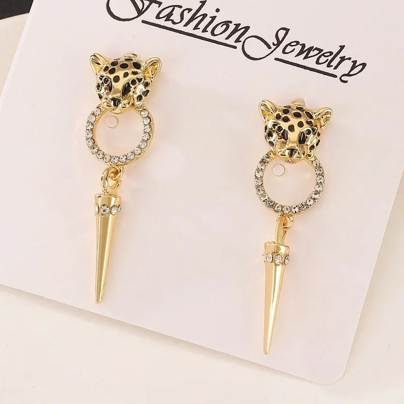 Trendy Personalized Cheetah Leopard Head Cone Pendant Earrings Fashionable Sexy Women's Quality Jewelry Accessories Luxurious