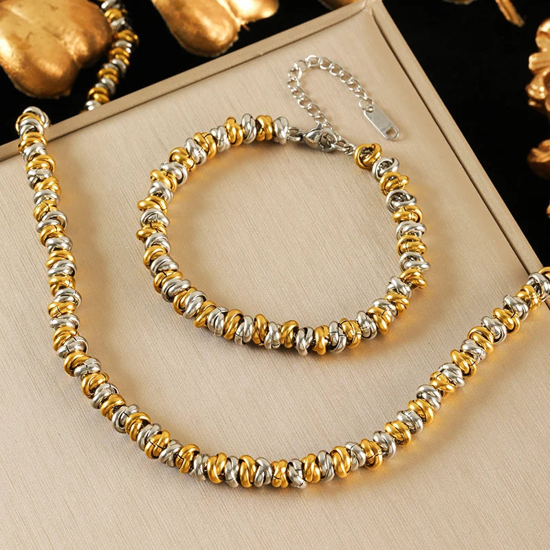 EILIECK 316L Stainless Steel Metal Gold Silver Color Chain Necklace Bracelet for Women Fashion Water Resistant Jewelry Set Gift