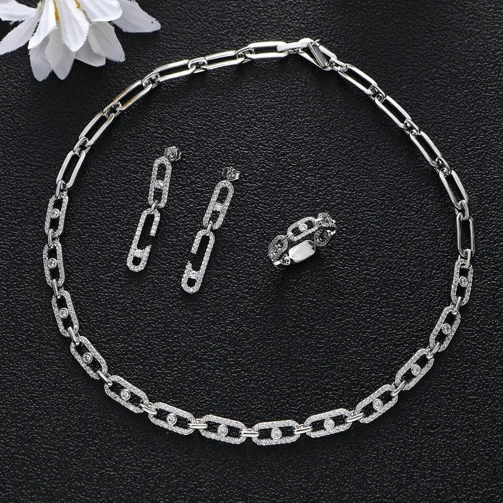 Classic European Geometric Oval Zircon Eye Necklace, Bracelet, Ring & Earring Set