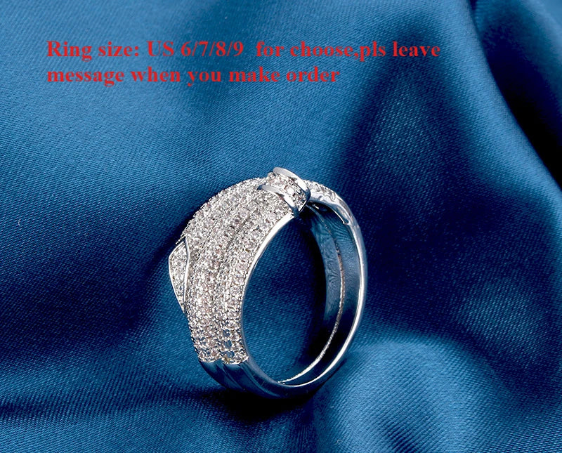 Women Luxury Geometry Cubic Ziron Engagement Bridal Statement  Bracelet Ring Jewelry copper Lady Gift