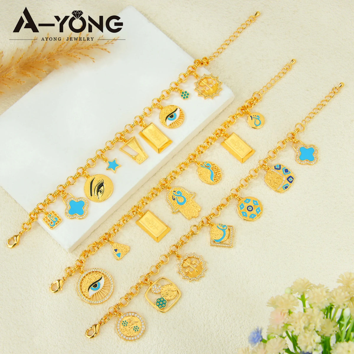 Arabic Fashion Italian Gold Plated Charm Bracelet