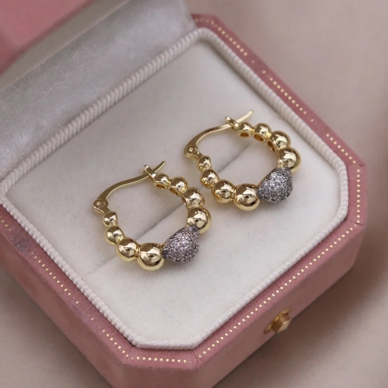 French Two-Tone Geometric Water-Drop Zircon Earrings