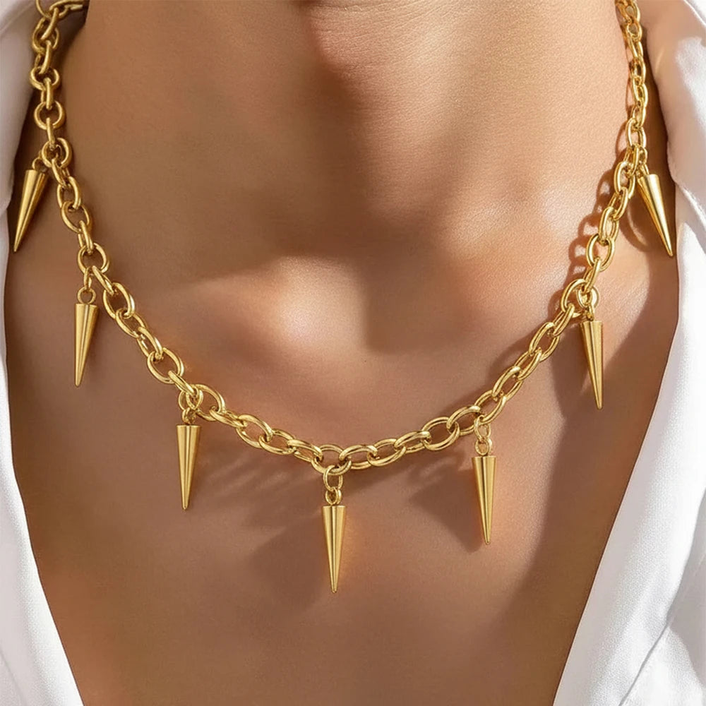 Stainless Steel Punk Aesthetic Necklace Male Cool Hip Hop Female Rivet Pendant Necklace Gothic Jewelry Gift Street Collocation