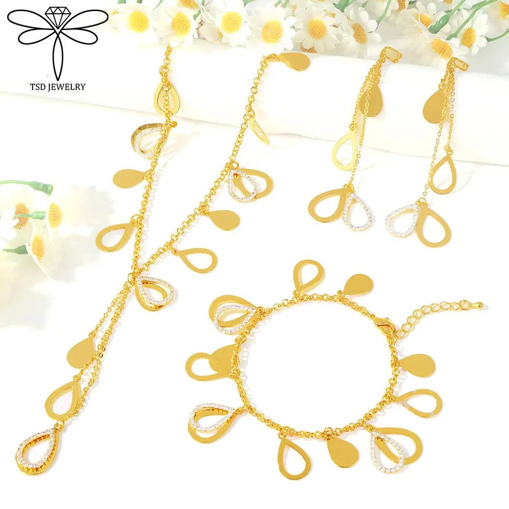 Parure de collier de luxe plaqué or de Dubaï, couleur or 21 carats, pendentifs italiens à pampilles, colliers ras du cou, bijoux de mariage pour femmes musulmanes saoudiennes