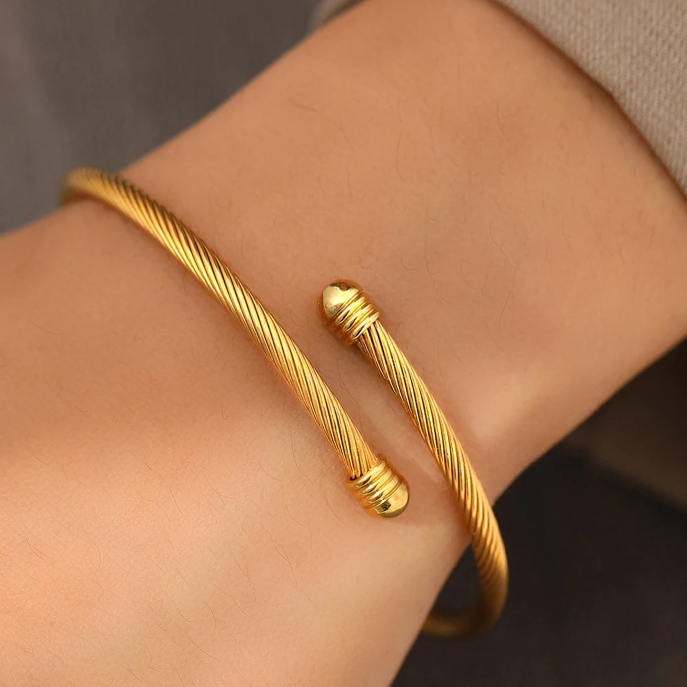 woiwoi Stainless Steel Bracelets Vintage Fashion Simplicity Temperament Decals Wires Metal Bracelet For Women Jewelry Gifts