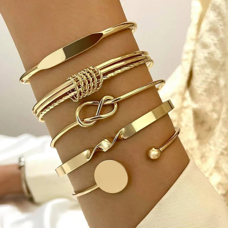 Retro Gold Geometric Stackable Bracelet Set