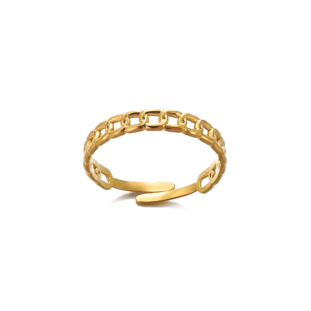 316L Stainless Steel Gold-Color Multilayer Geometric Open Ring