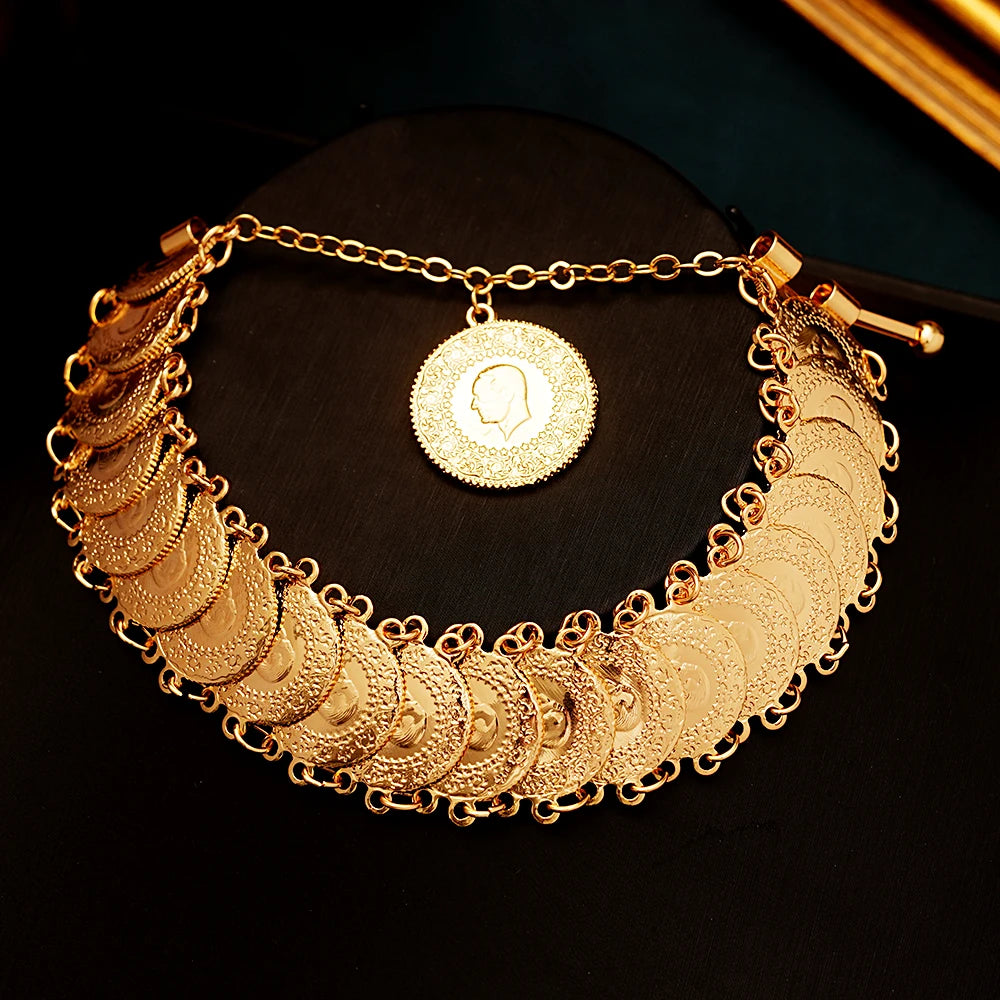 Bracelet jonc pièce Totem turque ottomane plaquée or de luxe