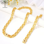ChooseMe Arabic Dubai Vintage 21K Gold-Plated Cuban Chain & Zirconia Set