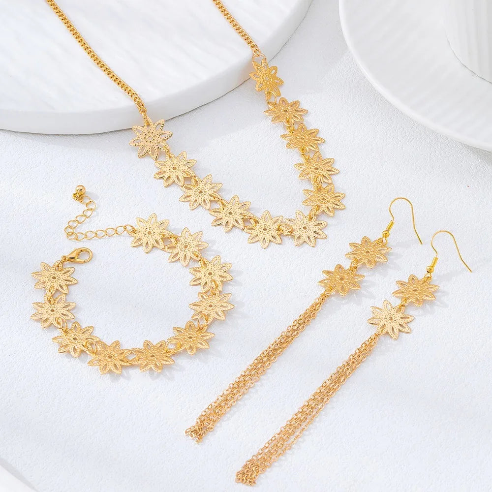 Snowflower Jewelry Set (Necklace, Earrings, Bracelet), Elegant Jewelry for Women, Fashion Accessory for Parties & Daily Wear