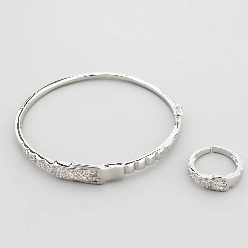 Classic Copper Luxurious Cubic Ziron Women  Statement Ring Lady Fashion Jewelry Bracelet Lady Gift