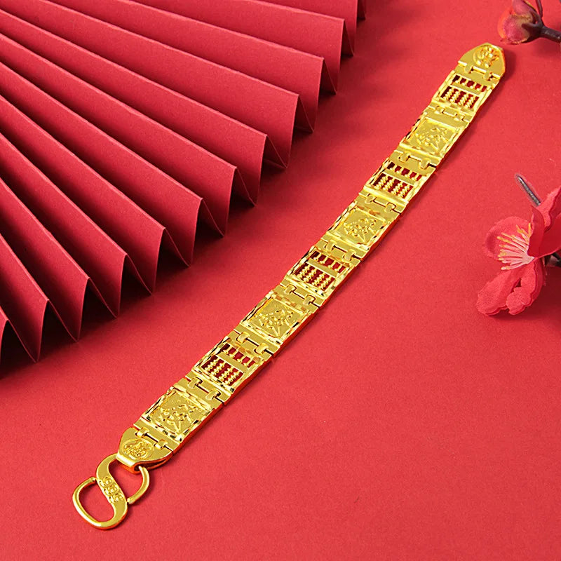 Comfortable Fitting Abacus Fu Character S-Clasp Bracelet For Men & Women 24K Gold AU999 | Skin-friendly, no pressure on wrist