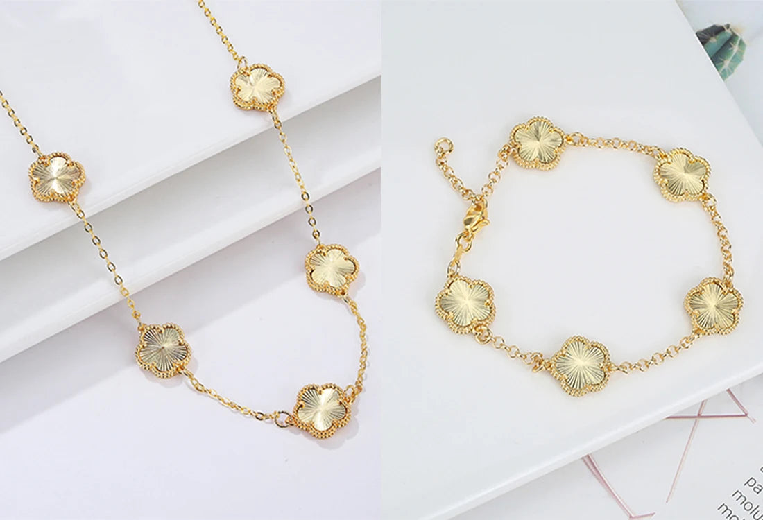 Hot Sale 14 Colors Five-Leaf Flower Set Bracelet Necklace Classic Simple Women Jewelry Set Suitable For Daily Party Wear Clover