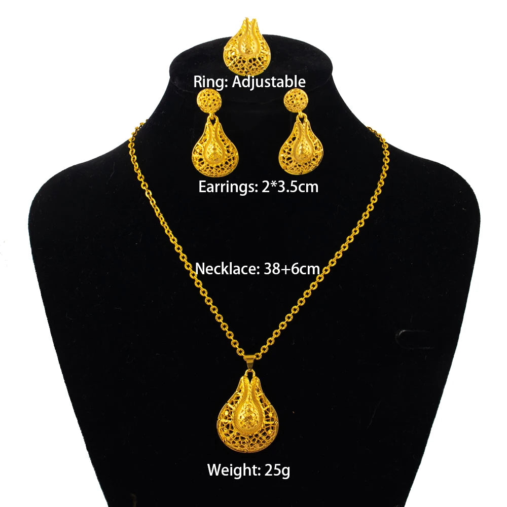 dubai 18k gold color jewelry set for woman wedding party necklace earrings sets indian jewelry set free shipping Wholesale