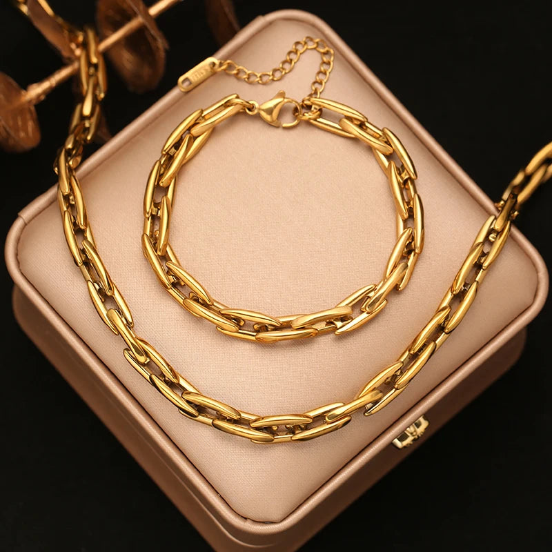 EILIECK 316L Stainless Steel High Quality Handmade Chain Necklace Bracelet Set Gift for Women New Fashion Waterproof Jewelry