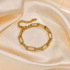 Classic Gold-Color Paperclip Chain & Rectangle Charm Bracelet