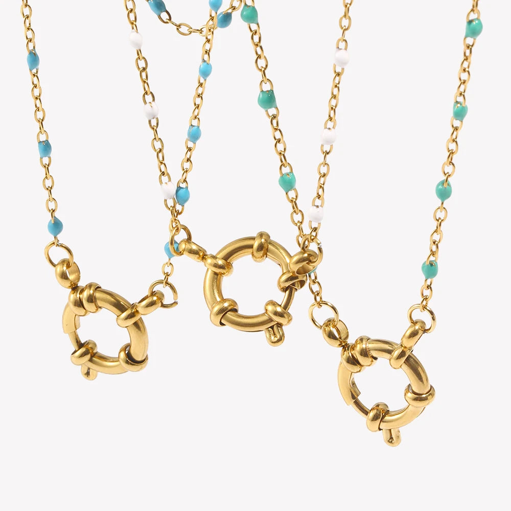 ChooseMe Clip Oil Drop Beads Spring Buckle Necklace