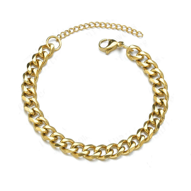 Hiphot Stainless Steel Curb Cuban Chain Bracelet Men Simple Gold Color Men's Chain Bracelet Unisex Wrist Jewelry Bangle Gift