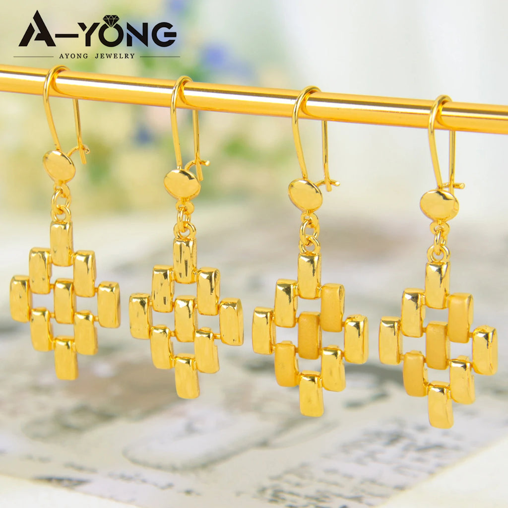 Newest Nigeria Wedding Jewelry Set 21k Gold Plated Fashion Bamboo Knot Necklace Ethiopia Women Bridal Luxury Vintage Jewelrys