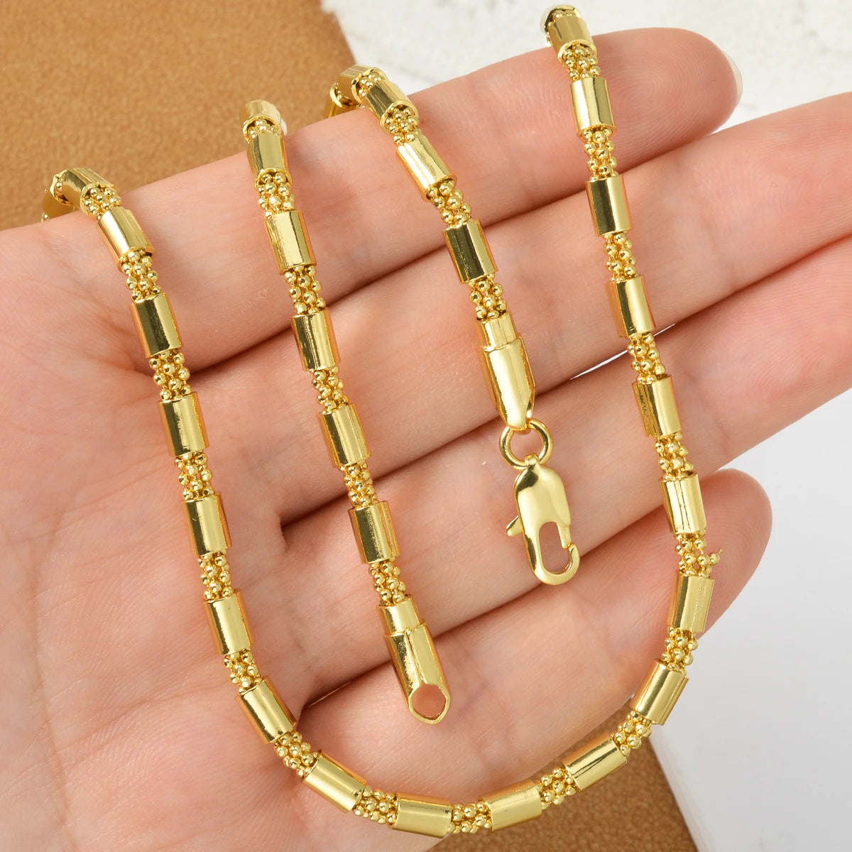 Dubai Gold-Plated Cylinder Geometric Necklace