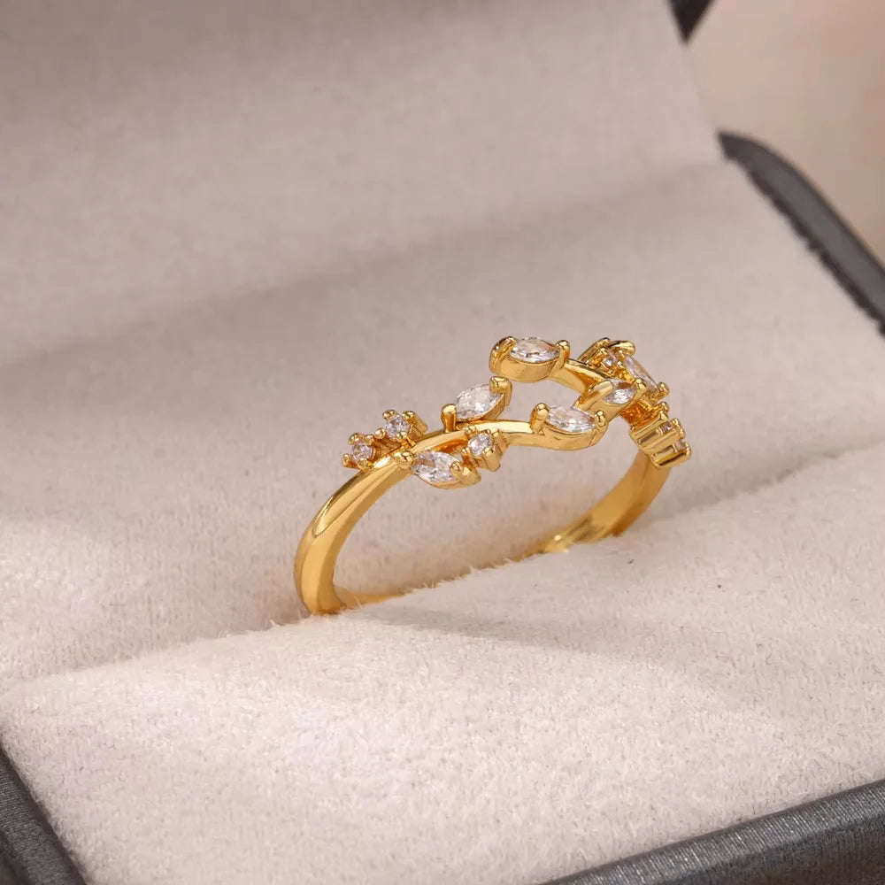 Gold-Plated Stainless Steel Crystal & Geometric Chain Ring