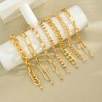 ChooseMey 7Pcs Simple Metal Snake & Twisted Link Chain Bracelet Set