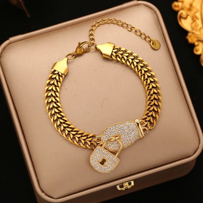 EILIECK 316L Stainless Steel Heart Sun Charm Bracelet Gold Color PVD Plated High Quality Waterproof Jewelry Hand Chain for Women
