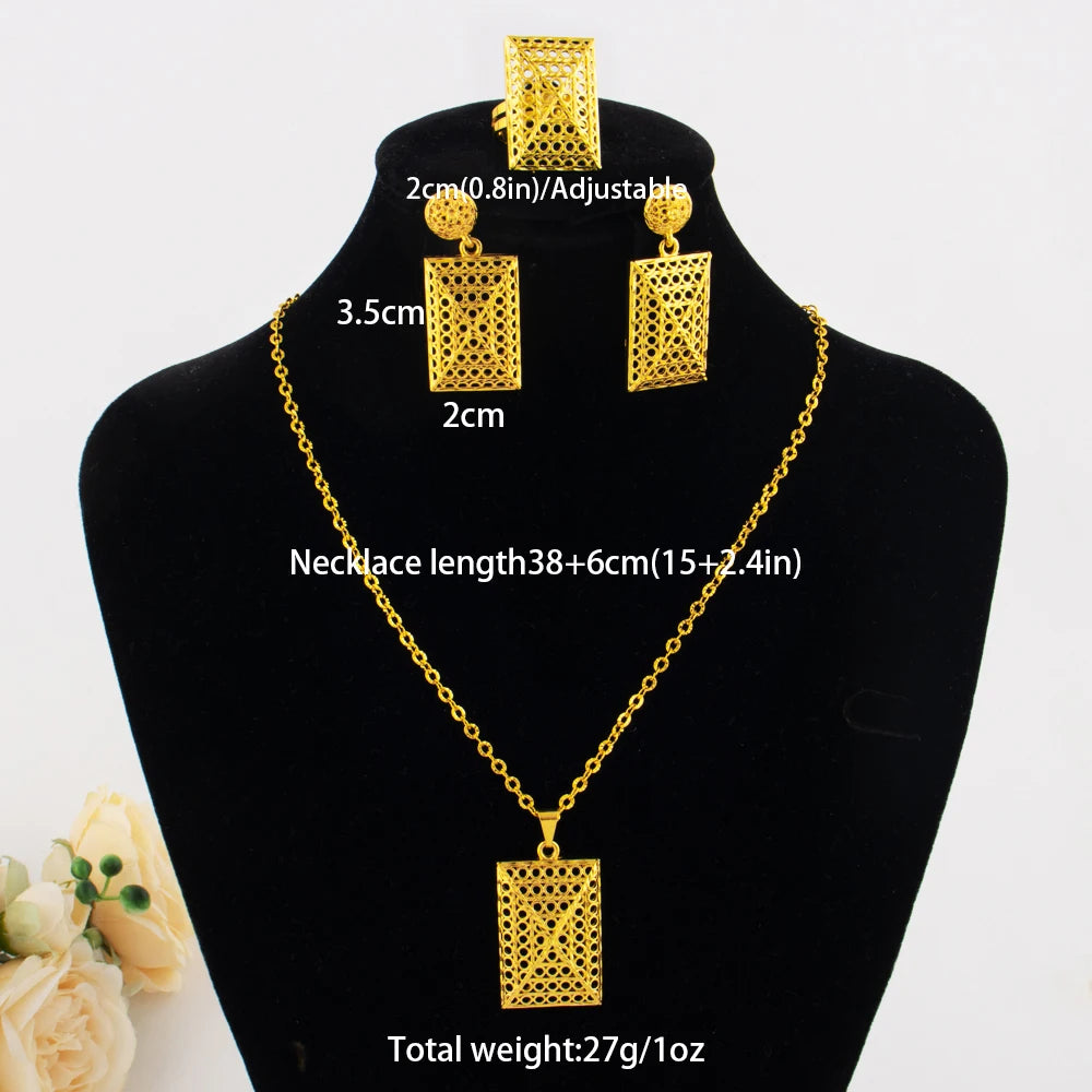 dubai 18k gold color jewelry set for woman wedding party necklace earrings sets indian jewelry set free shipping Wholesale