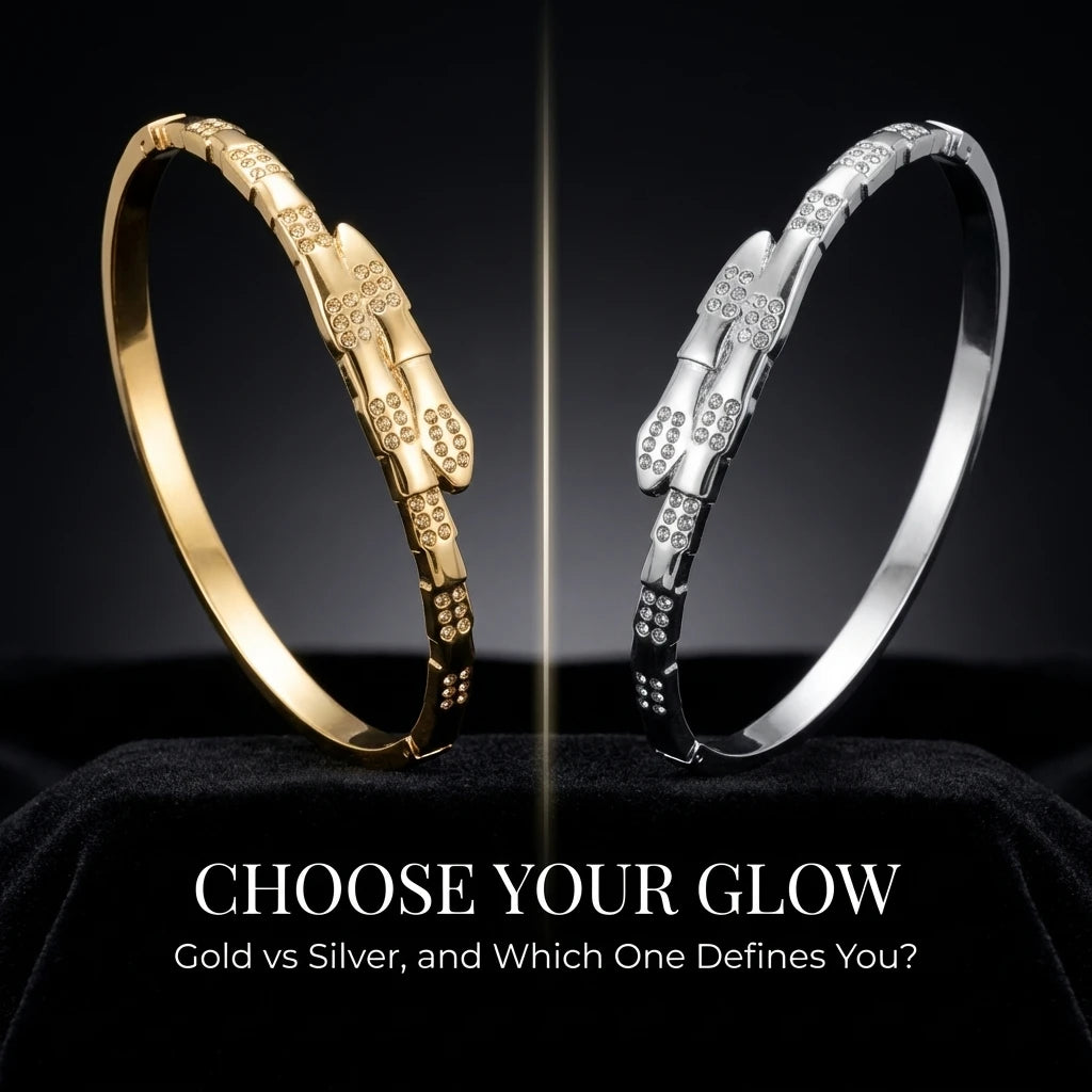 JP One Bracelet Jonc Élégant en Acier Inoxydable avec Serpent en Zircon