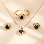 PAXA 3PCS Multicolor Round Cubic Zirconia Stainless Steel Jewelry Sets for Women Earrings Necklace Rings Fashion Elegant Jewelry