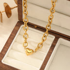 EILIECK 316L Stainless Steel Metal Gold Color Heart Chain Collar Necklace For Women Trendy Waterproof Neck Chain Jewelry Gift