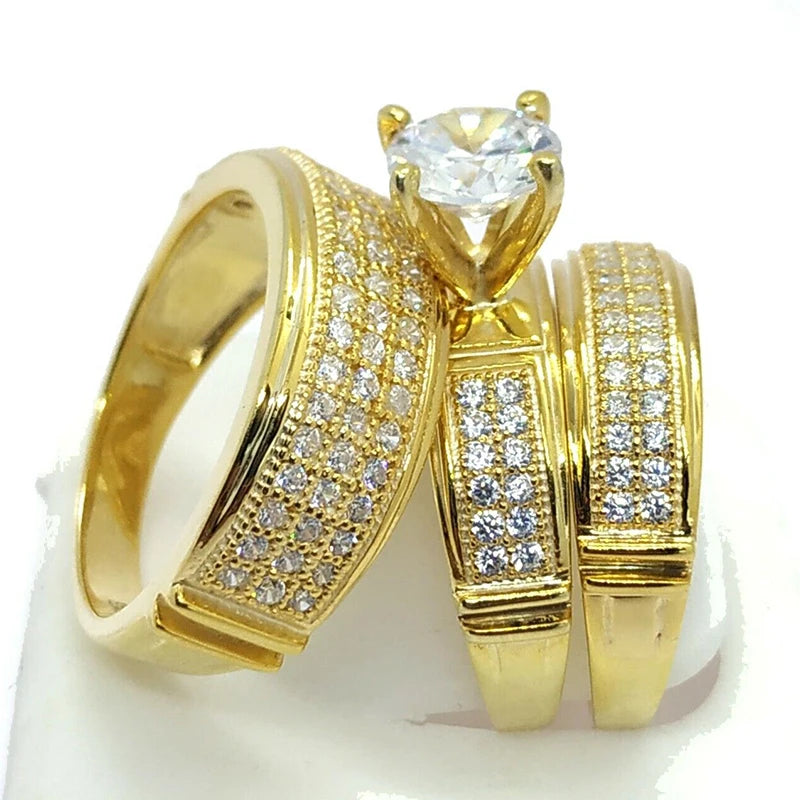 Huitan 2023 Trends Wedding Couple Rings for Women/Men Luxury Gold Color Marriage Engagement Lover Rings Modern Fashion Jewelry