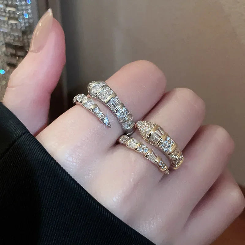 Versatile Snake-Shaped Adjustable Stainless Steel Zircon Ring