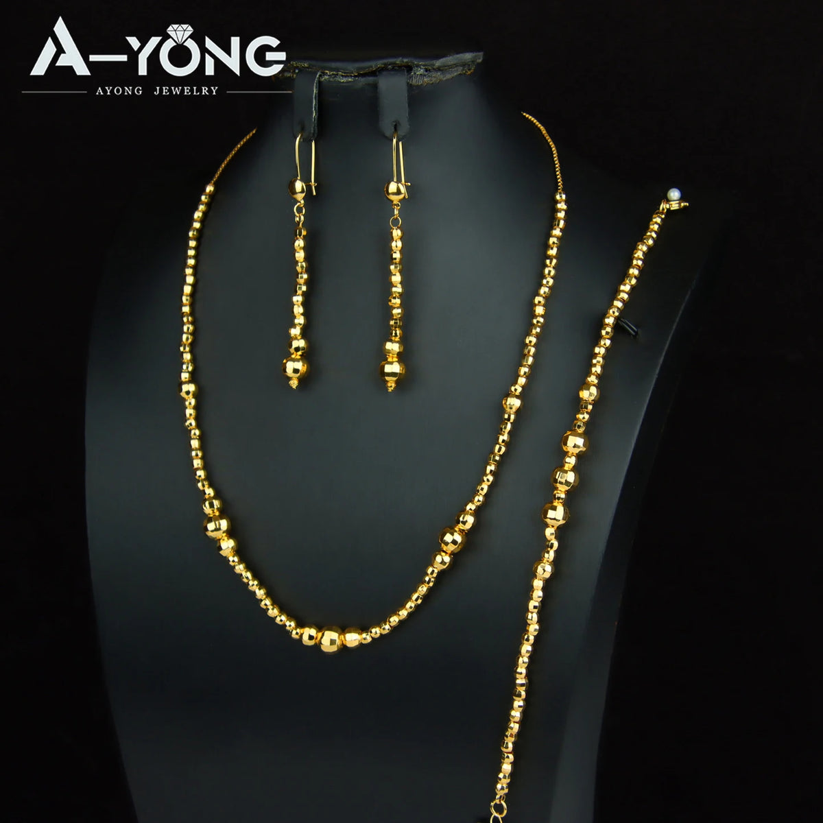 Dubai Fashion Beads Jewelry Set 21k Gold Plated Arabic Muslim Necklace Bracelet Earrings Algeria Women Bridal Wedding Jewelrys