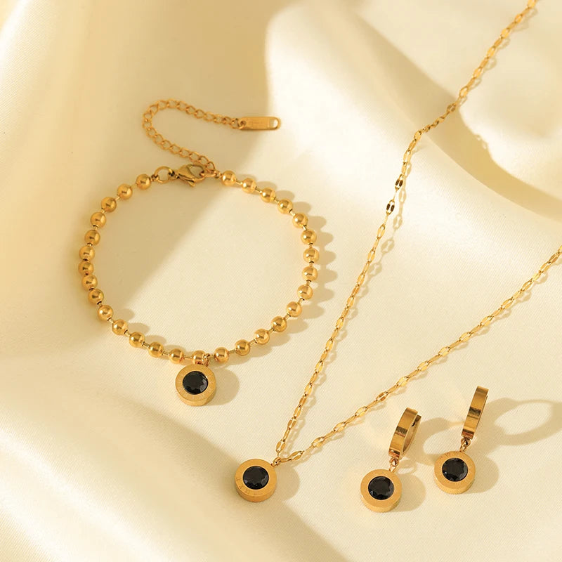 EILIECK 316L Stainless Steel Roman Numeral Zircon Necklace Bracelets Earrings Set For Women New Trendy Gift Waterproof Jewelry