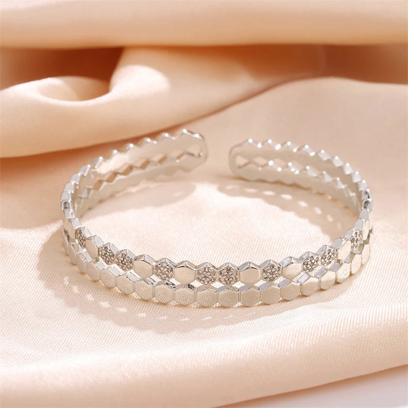 Titanium Steel Gold-Plated Sparkling Zircon Cuff Bangle