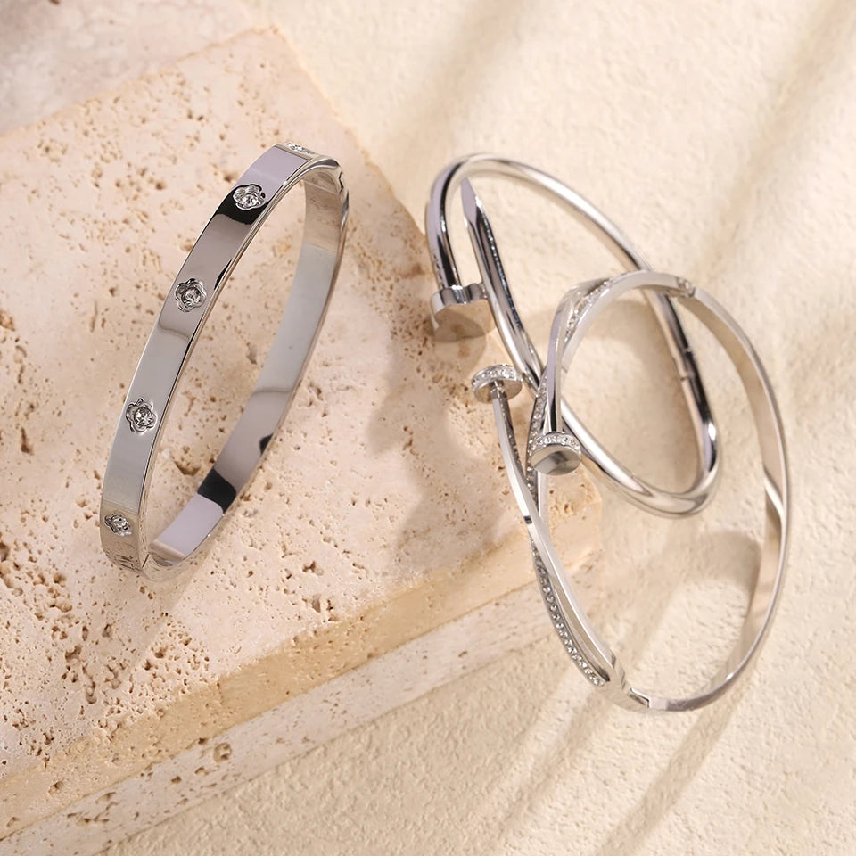 Elegant Nail Stainless Steel Stacked Bracelets for Women Luxurious Fashionable Jewelry for Parties Banquets