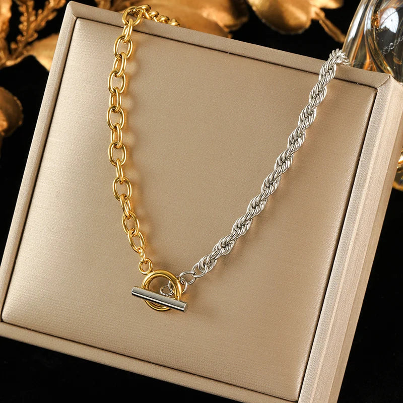 EILIECK 316L Stainless Steel Metal Gold Silver Color Chain Necklace Bracelet for Women Fashion Water Resistant Jewelry Set Gift