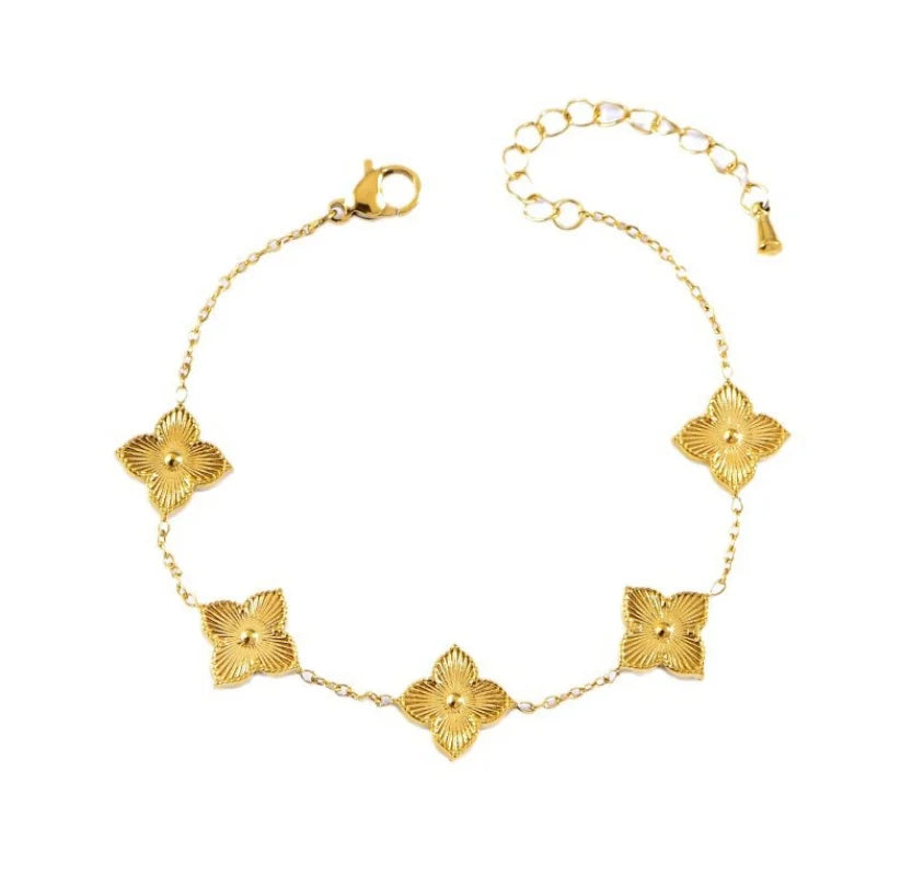 Stainless Steel Rhombus Flower Necklace Ring Earrings For Women Girl Four Leaves Clover Jewelry Set Gift for Party Birthday
