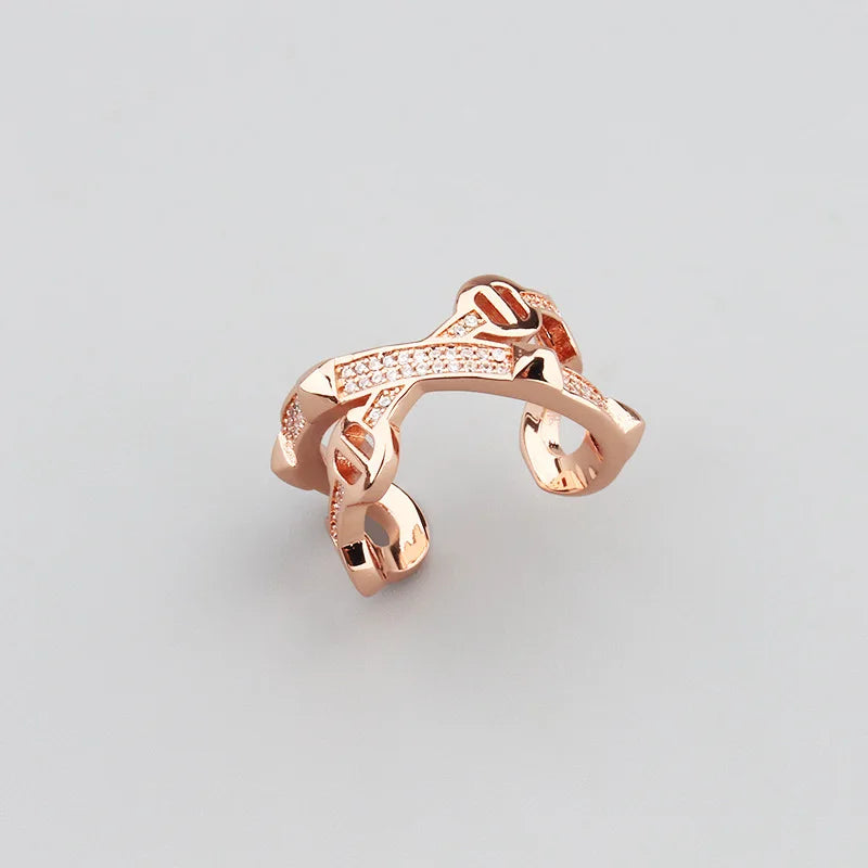 Fashion Luxury Punk Geometry Cubic Ziron Engagement Bridal Bracelet Statment Ring copper Lady Gift Jewelry