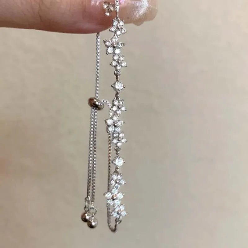 Bracelet de luxe en zircon brillant avec fleurs, réglable, en métal et cristal
