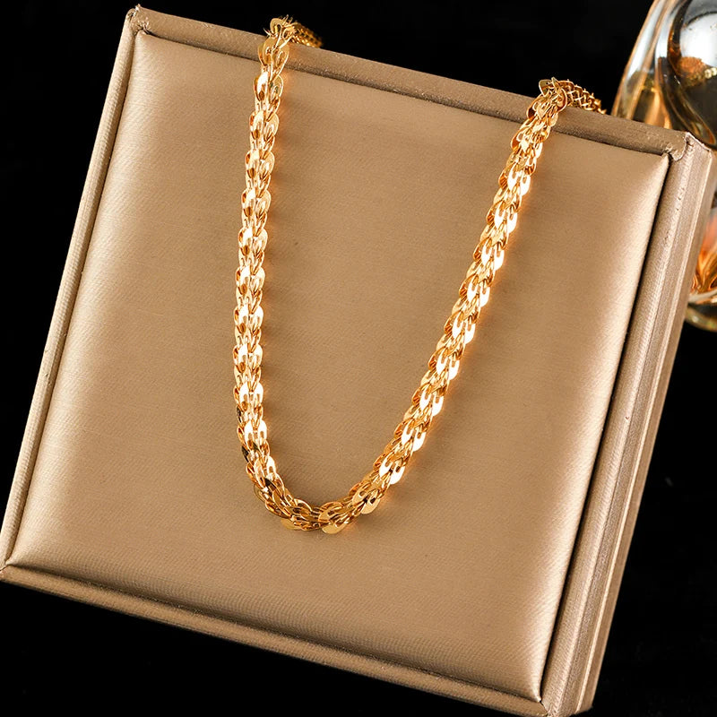EILIECK Stainless Steel Handmade Fashion Chain Necklace For Women 18K Gold PVD Plated Rust Proof Textured Unisex Jewelry Gift