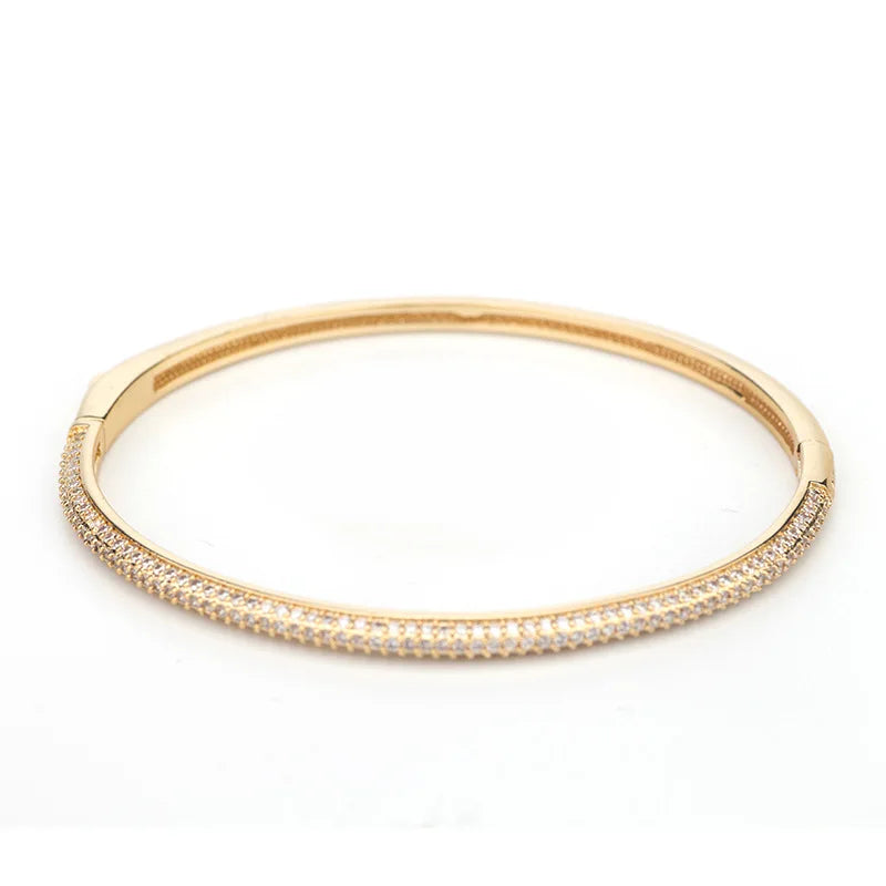 Luxurious Copper Zircon Bangles Set Women Crystal Pendant Bracelets Statement Ring Lady Fashion Jewelry