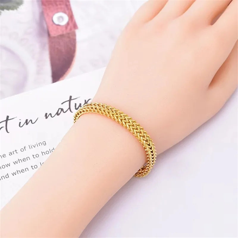 GANEMLY 316L Stainless Steel Thick Chain Necklace Bracelet Set For Women New Punk 18K Gold Plated Waterproof Jewelry Set Bijoux