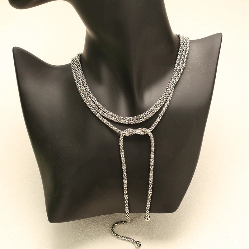 EILIECK 316L Stainless Steel Metal Long Layered Chain Necklace For Women Fashion Collar Neck Chain Waterproof Jewelry Lady Gift